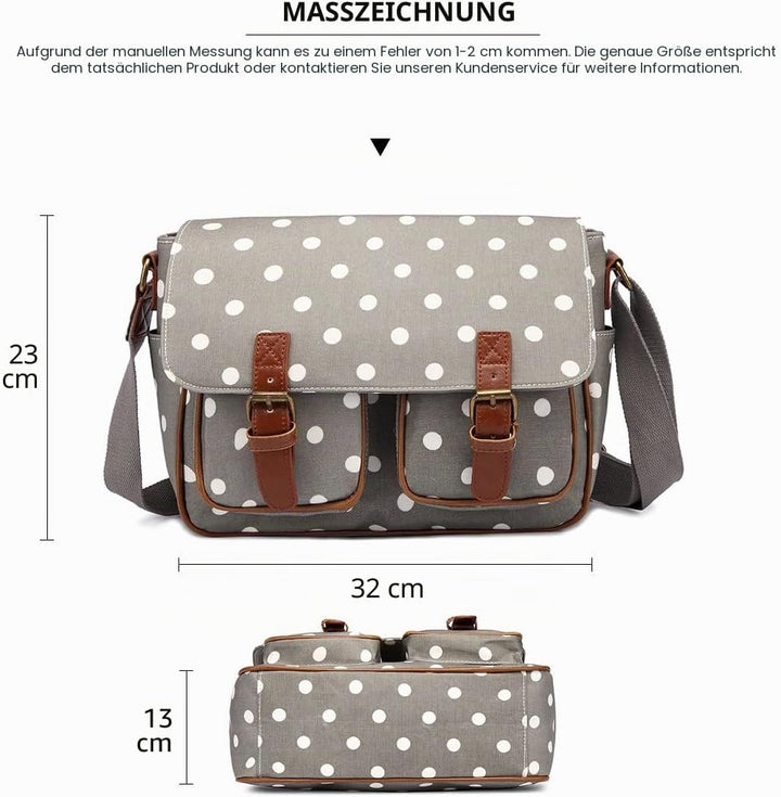 KONO Umhängetasche Gross Messenger Bag Wachstuch Schultertasche Schulranzen für Jungen und Mädchen D