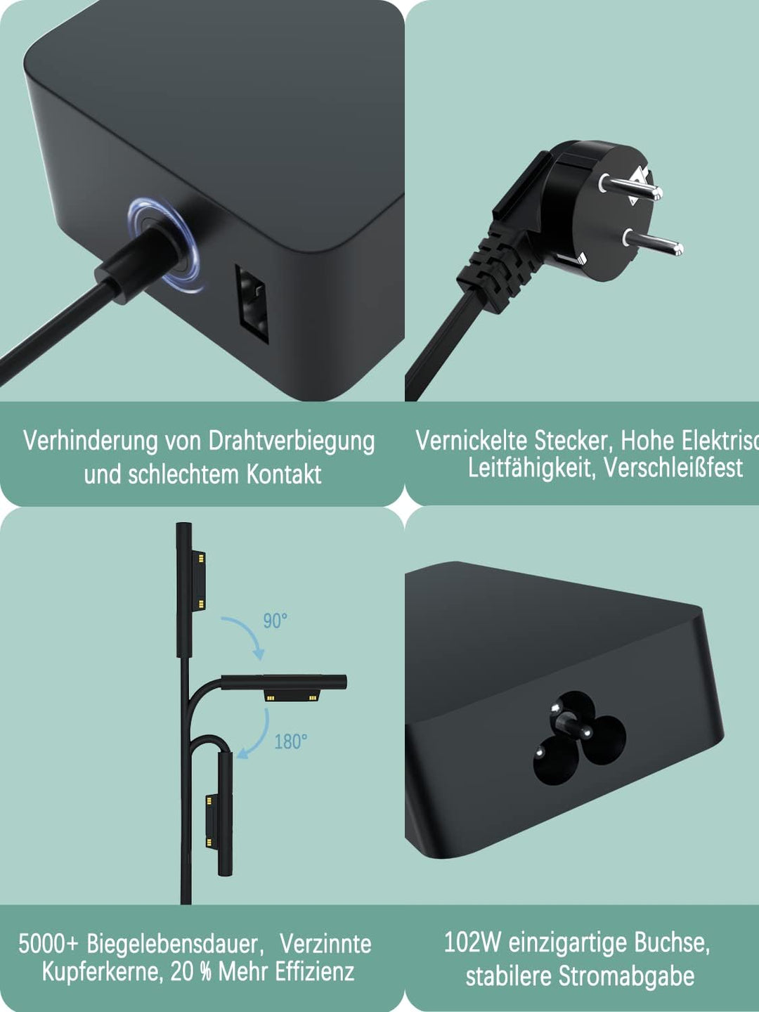 Surface Book 2 Netzteil Ladegerät Surface Ladegerät 102W 15V 6.33A für Microsoft Surface Pro 8/7+/7/