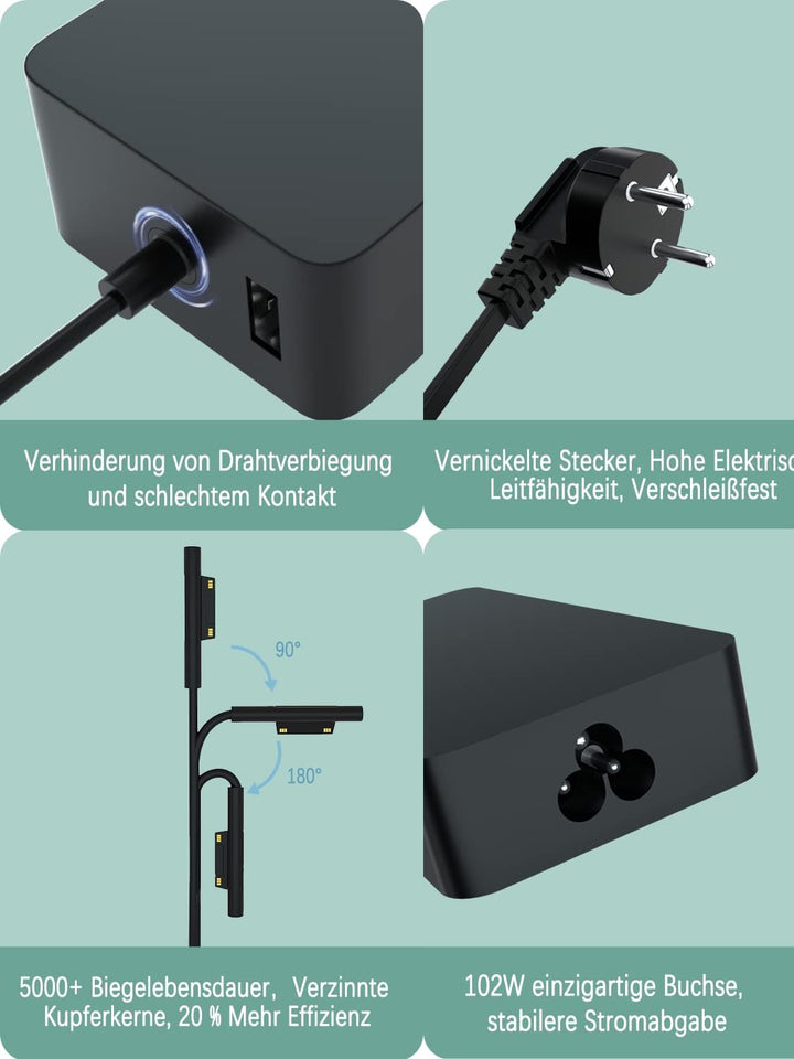 Surface Book 2 Netzteil Ladegerät Surface Ladegerät 102W 15V 6.33A für Microsoft Surface Pro 8/7+/7/