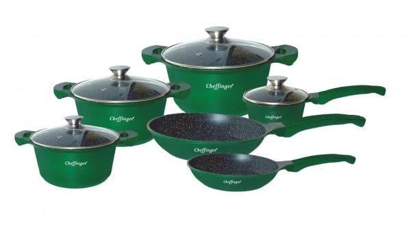 Kochtopf Kasserolle Bratpfannen Set 10-tlg + Deckel DA-1010 (Grün), Grün