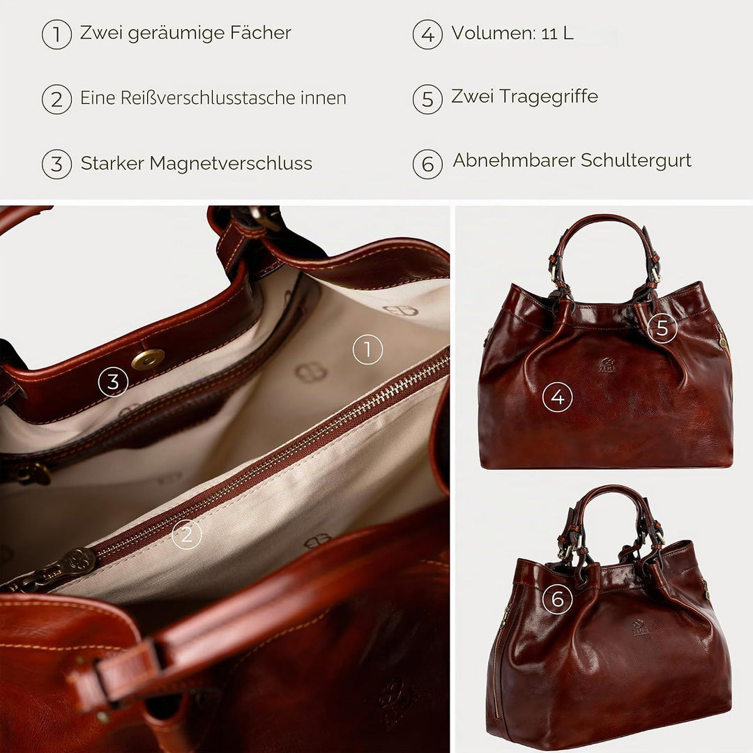 Time Resistance Schultertasche Damen - Handtasche aus Leder - Made in Italy - Tragetasche - Business