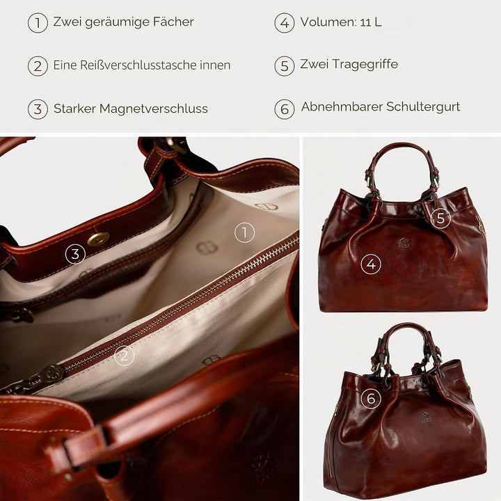 Time Resistance Schultertasche Damen - Handtasche aus Leder - Made in Italy - Tragetasche - Business