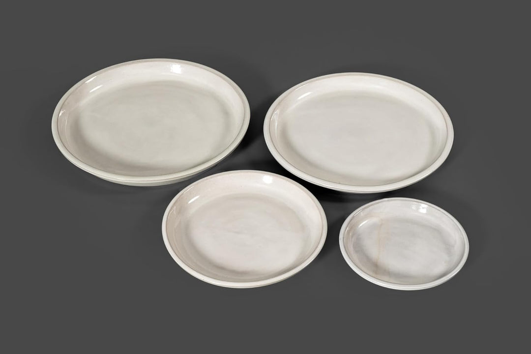 Vogeltränke/Teller/Untersetzer für Pflanzgefässe Blumentöpfe Blau Weiss Anthrazit glasiert aus Stein