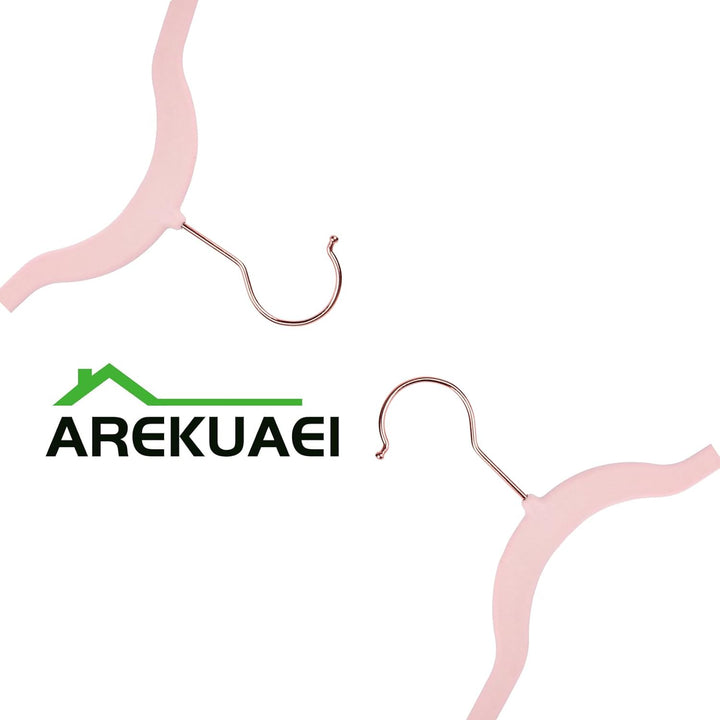 Arekuaei Rosafarbene Samt-Kleiderbügel, strapazierfähig, rutschfest, platzsparende Kleiderbügel, Kup