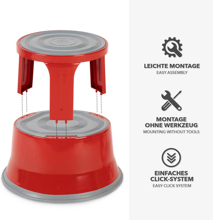 Floordirekt Rollhocker, Tritthocker, Elefantenfuss - Hocker aus Stahl bis 150kg Tragkraft für Büro o