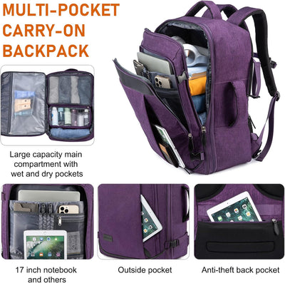 LOVEVOOK Handgepäck Reiserucksack, Erweiterbarer Handgepäck Rucksack Flugzeug, Grosse Laptop Rucksac