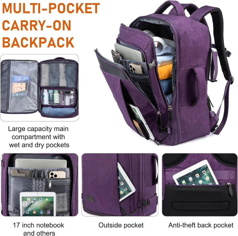 LOVEVOOK Handgepäck Reiserucksack, Erweiterbarer Handgepäck Rucksack Flugzeug, Grosse Laptop Rucksac