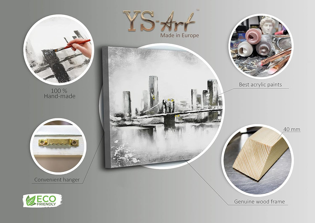 YS-Art Abstrakt Acryl Gemälde auf Leinwand Grossstadt handgemalt Wandbilder Wohnzimmer modern Wohnde