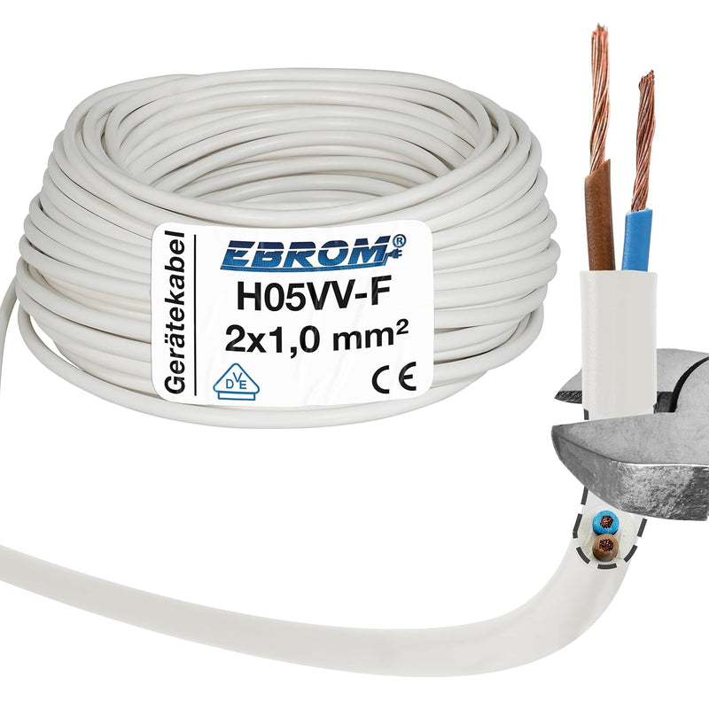 EBROM Kunststoff Schlauchleitung RUND, Kabel, Stromkabel, Leitung, Gerätekabel H05VV-F 2x1,0 mm² Far