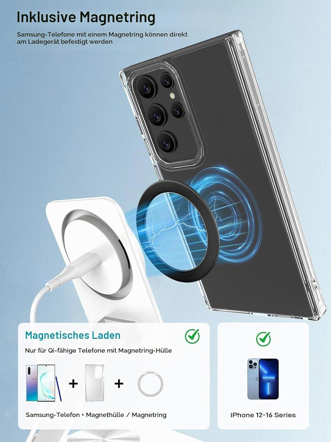 Magnetisches Kabelloses Ladegerät für Samsung Galaxy S25 Ultra/S24, Klappbarer Reise Mag Safe Ladest