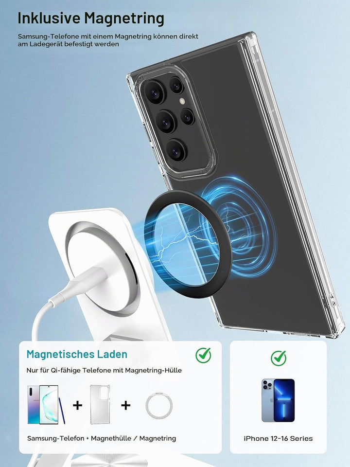 Magnetisches Kabelloses Ladegerät für Samsung Galaxy S25 Ultra/S24, Klappbarer Reise Mag Safe Ladest