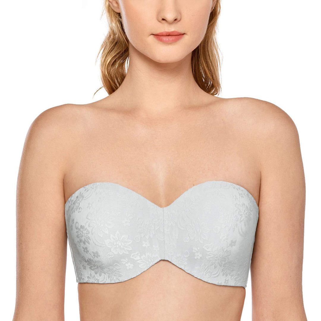 DELIMIRA Damen Trägerloser BH Jacquard mit Bügel ohne Einlagen Grosse Grössen 70B French Grey, 70B F