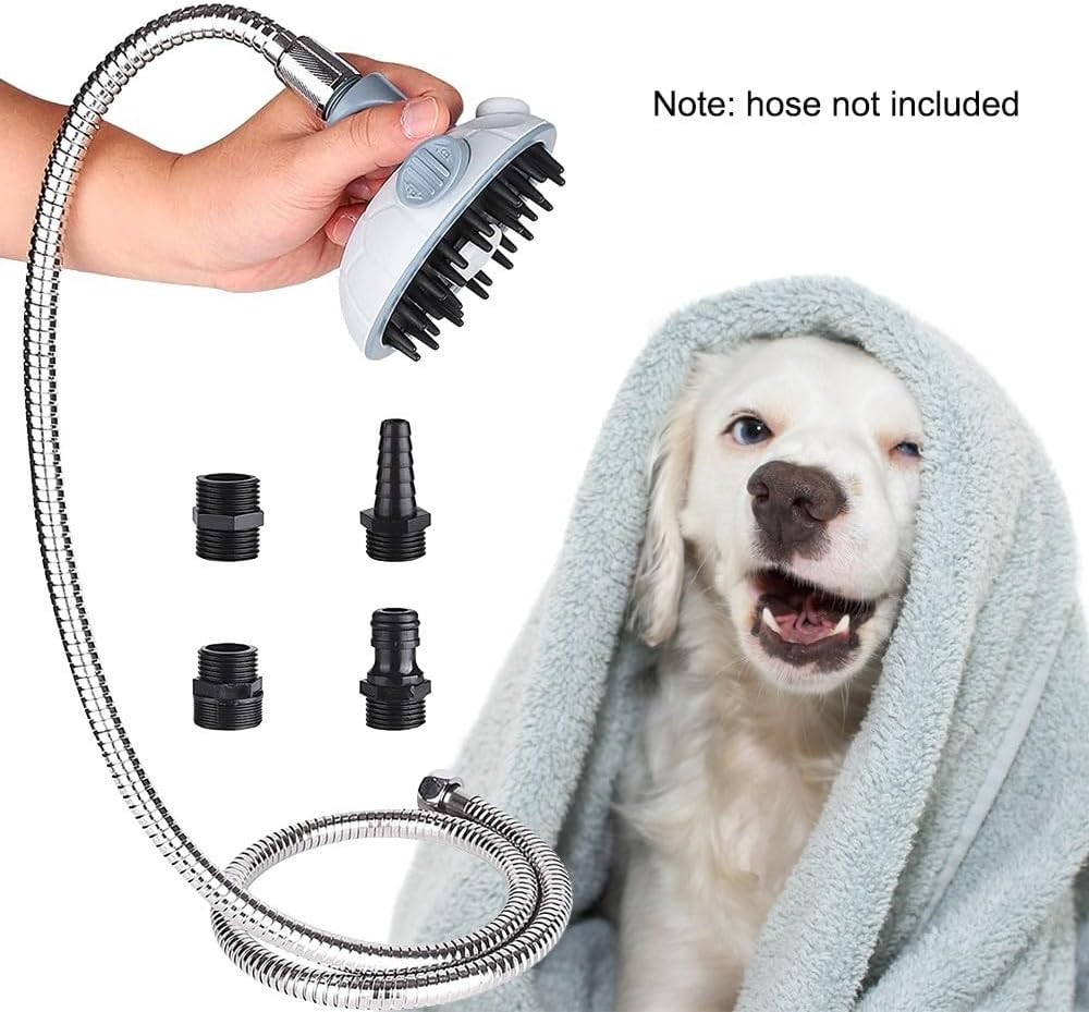 Haustier Duschkopf, Haustier Duschsprüher, Haustier-Badebürsten-Sprühset mit 4 Sprinkler-Adapter für