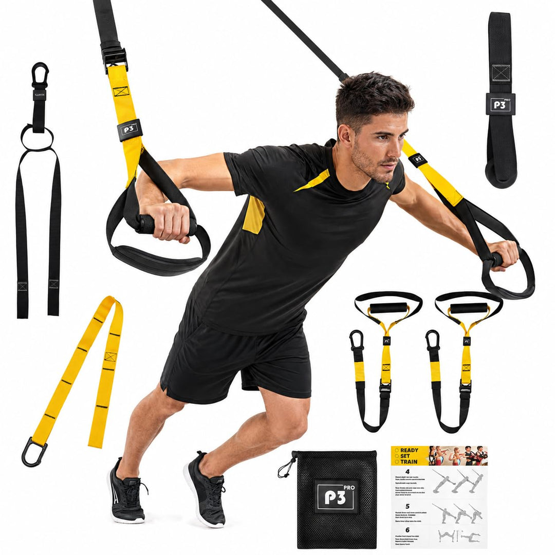 Schlingentrainer Set für Zuhause – Professioneller TRX Sling Trainer mit Türanker &amp; Widerstandsbände