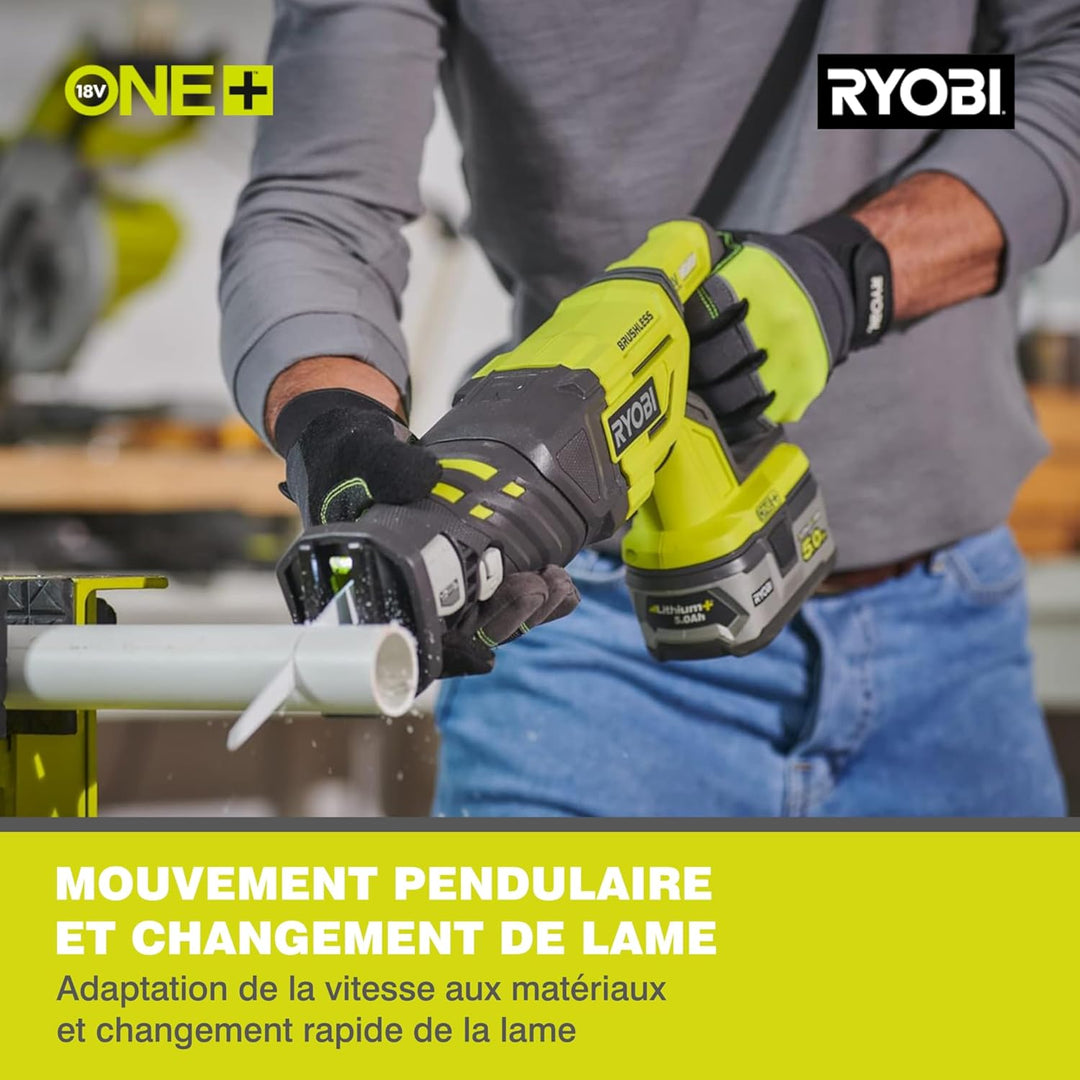 RYOBI 18 V ONE+ Brushless Akku-Säbelsäge R18RS7-0 (Säbelsäge 30 mm, Max. Schnitttiefe in Holz 210mm,