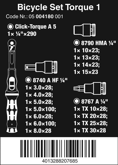 Wera 05004180001 Bicycle Set Torque 1 Fahrrad Drehmomentschlüsselsatz, Schwarz, 16-Teilig & 05003529