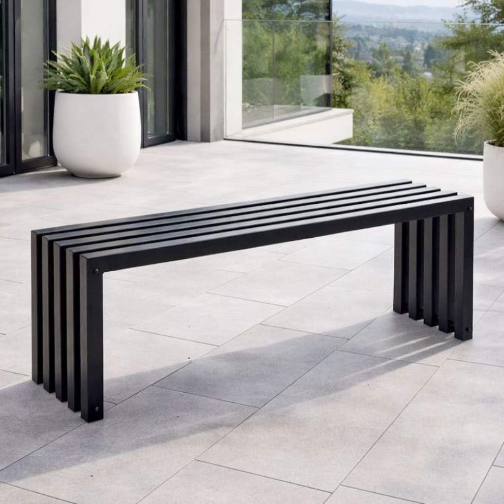 DanDiBo Gartenbank Metall Massiv Wetterfest Schwarz 120 cm Sitzbank Modern 96245 Parkbank Eisen Bank