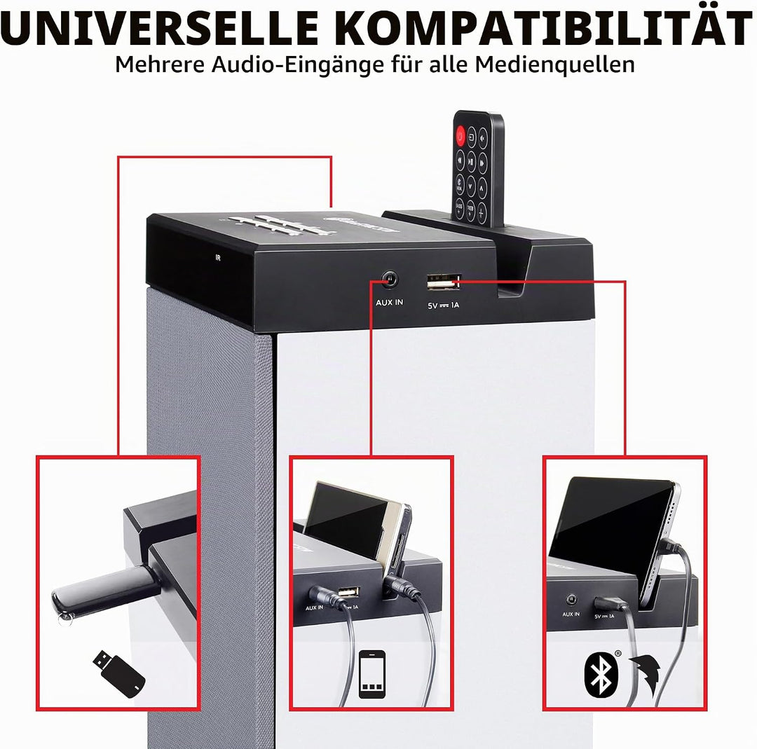 GOgroove Bluetooth Turm Lautsprecher mit integriertem Subwoofer - Standlautsprecher mit Bass und Dua