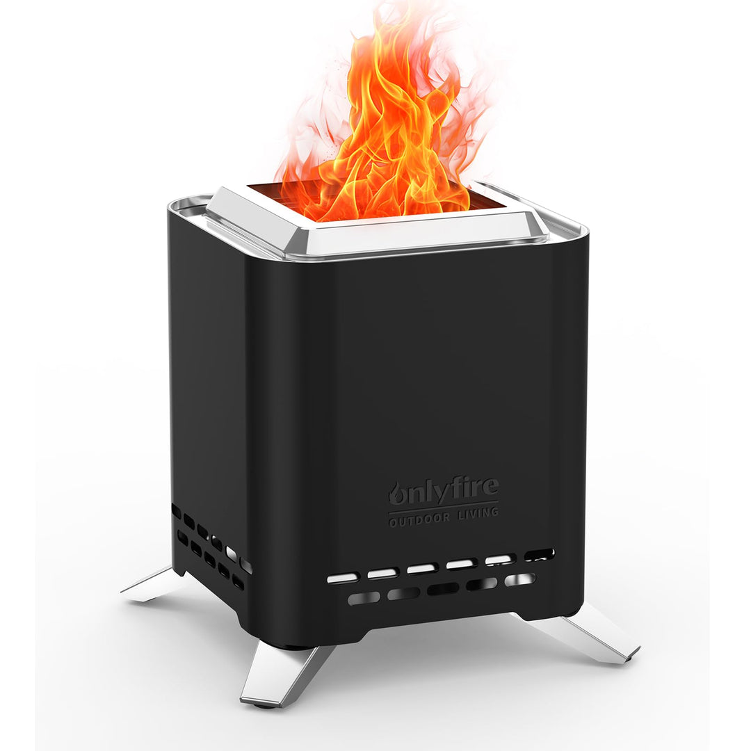 Onlyfire 2-in-1 Quadratische Rauchfreie Feuerstelle mit Topfhalterung & Tragetasche, 16,5cm Tragbare
