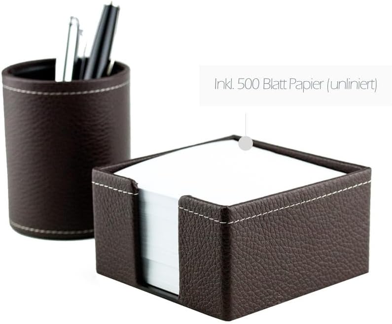 DELMON VARONE - Zettelkasten Premium Leder Soft Grain braun - Zettelbox inkl. 500 Blatt Papier, Noti
