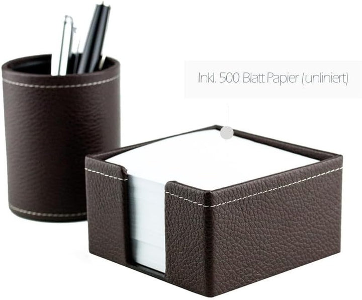 DELMON VARONE - Zettelkasten Premium Leder Soft Grain braun - Zettelbox inkl. 500 Blatt Papier, Noti