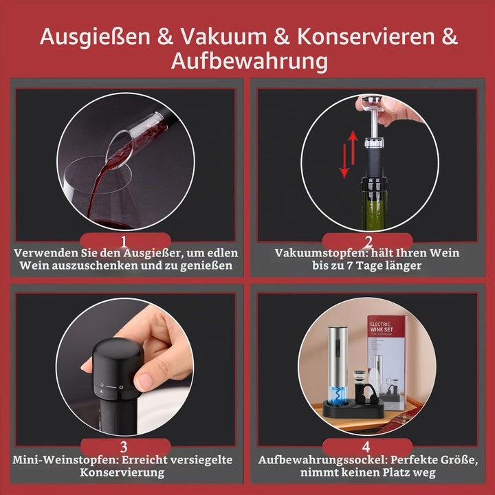 ZOYIDOUX 7-in-1 elektrischer weinkorkenzieher-Geschenkset Edelstahl, elektrischer Weinöffner mit Bas