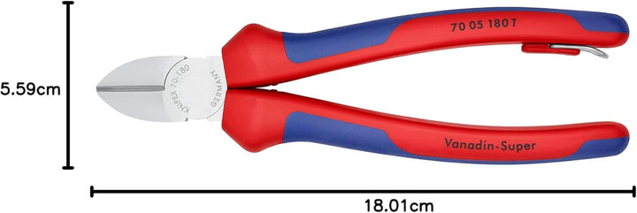 Knipex Seitenschneider verchromt, mit Mehrkomponenten-Hüllen, mit Befestigungsöse zum Anbringen eine