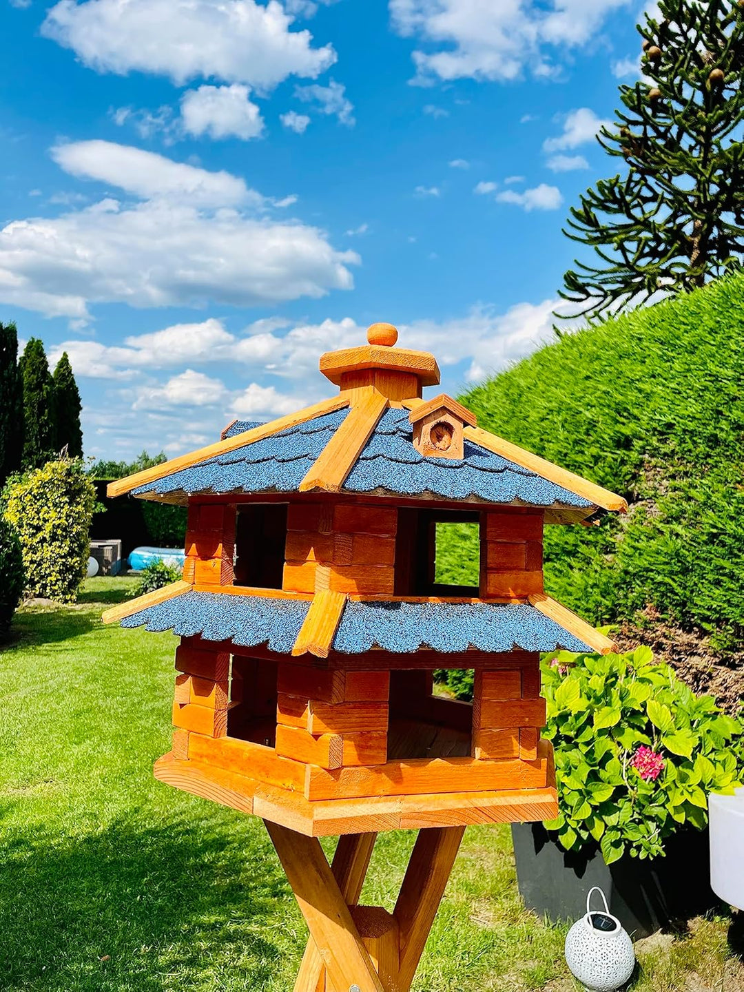 DARLUX Vogel-Futterhaus XL, Holz-Vogelhaus Ohne Ständer In Blau-Braun Grösse XL ohne Ständer Blau -