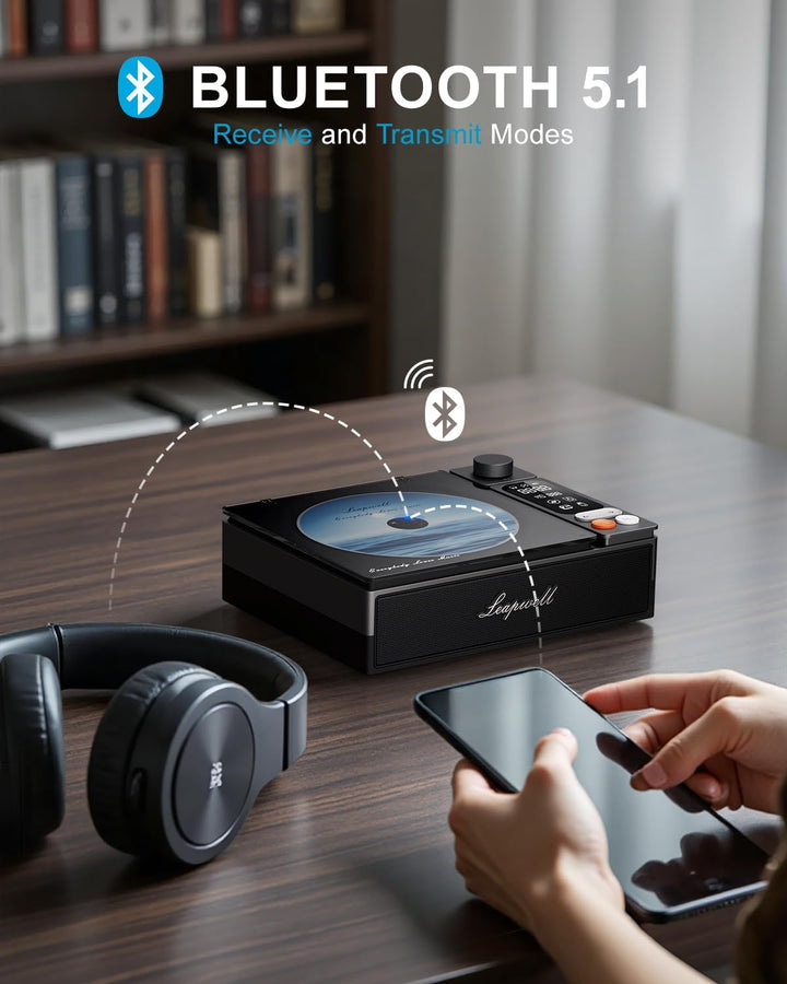 CD Player Tragbar, Leapwell Tragbarer CD Player mit Lautsprecher Bluetooth CD-Player mit Fernbedienu