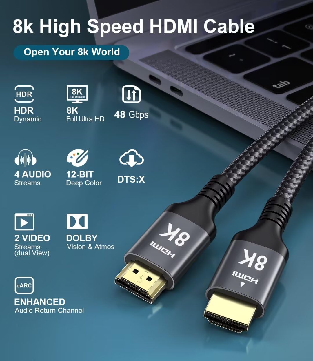 Adauxter 4K HDMI Kabel 10M, High Speed HDMI Kabel mit Ethernet Unterstützung 4K 60Hz 2K 165Hz 1080p
