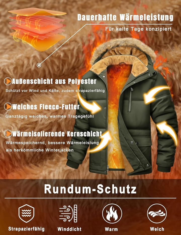 MAGCOMSEN Herren Winter Parka Jacke Winddicht Outdoor Warme Fleecejacke Freizeit Übergangsjacke Wass