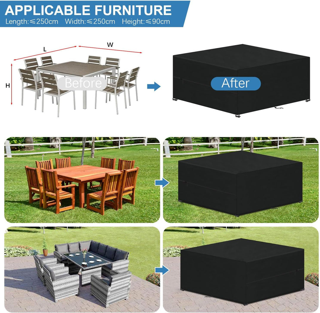 VANSHEIM Abdeckung für Gartenmöbel 250x250x90cm,Wasserdicht Loungemöbel 420D Oxford Gewebe Abdeckhau