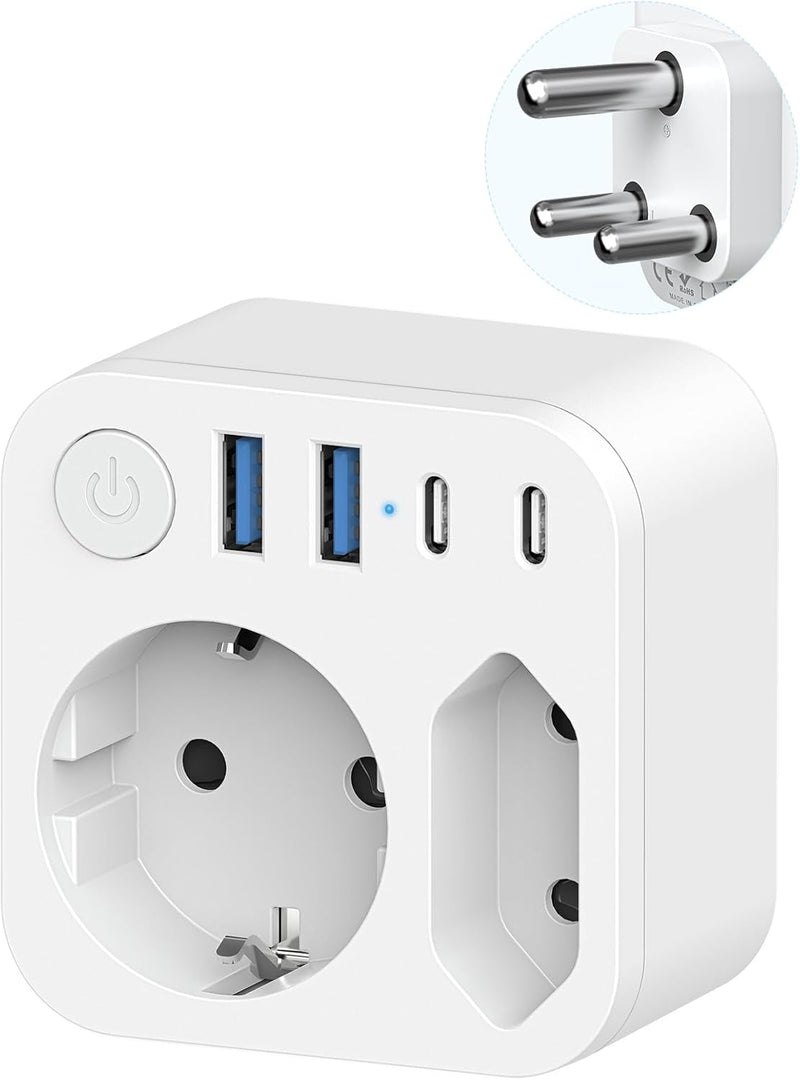 Deutschland nach Südafrika Adapter mit 4 USB (2 Typ-C), 2 Fach Reiseadapter Südafrika, Reisestecker