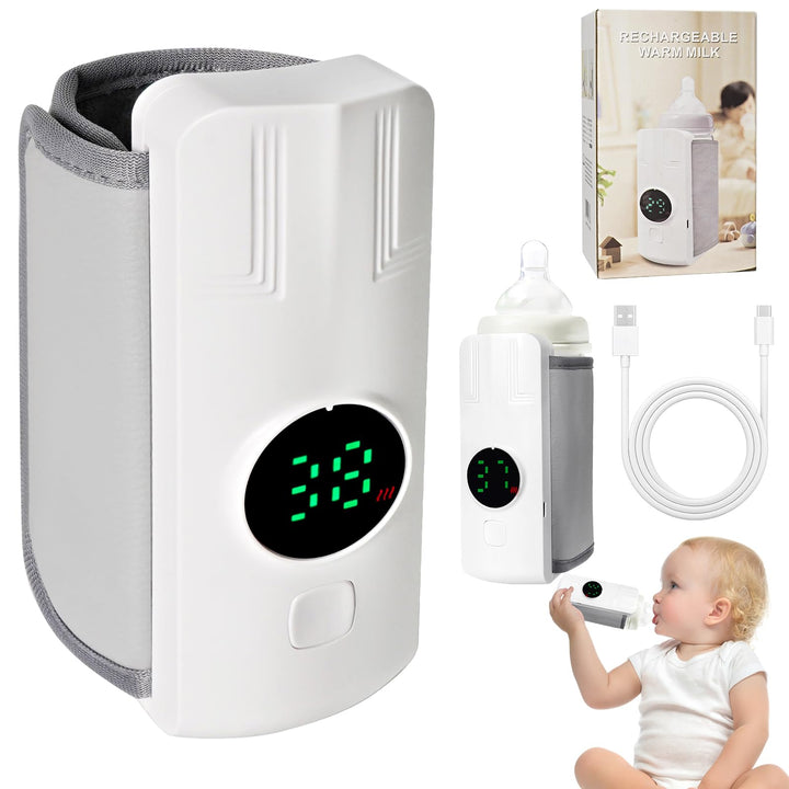 Flaschenwärmer Baby, Unterwegs Babyflaschen Wärmer mit LCD-Display USB-Ladung, 6-Temperaturstufen (3