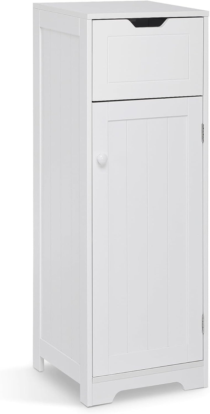 Mondeer Badschrank Schmal, Badezimmerschrank mit 1 Schubladen 1 Tür 2 Regal, 32x30x87cm Weiss MDF Ho