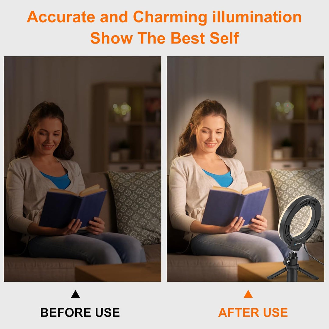 PULUZ Ringlicht Laptop mit 72LED, 6 Zoll Videokonferenz Licht mit Clip & Stativ 3 Lichtfarben+Hellig