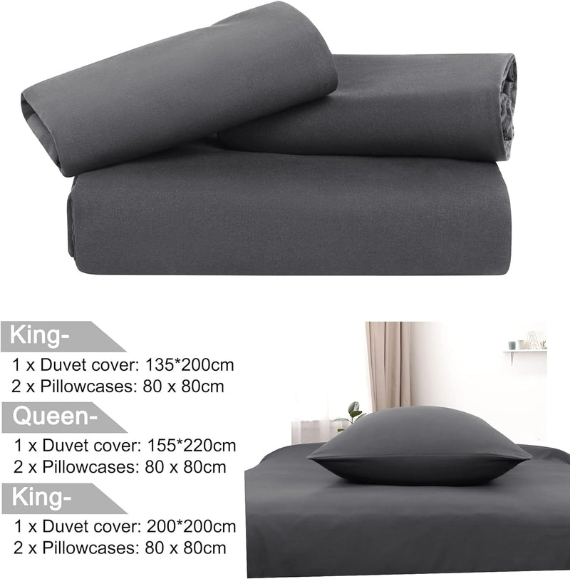 PiccoCasa 3 teilig Bettwäsche 200x200cm Mikrofaser Bettwaesche Set Modern Weicher Bettbezüge + 2 Kis