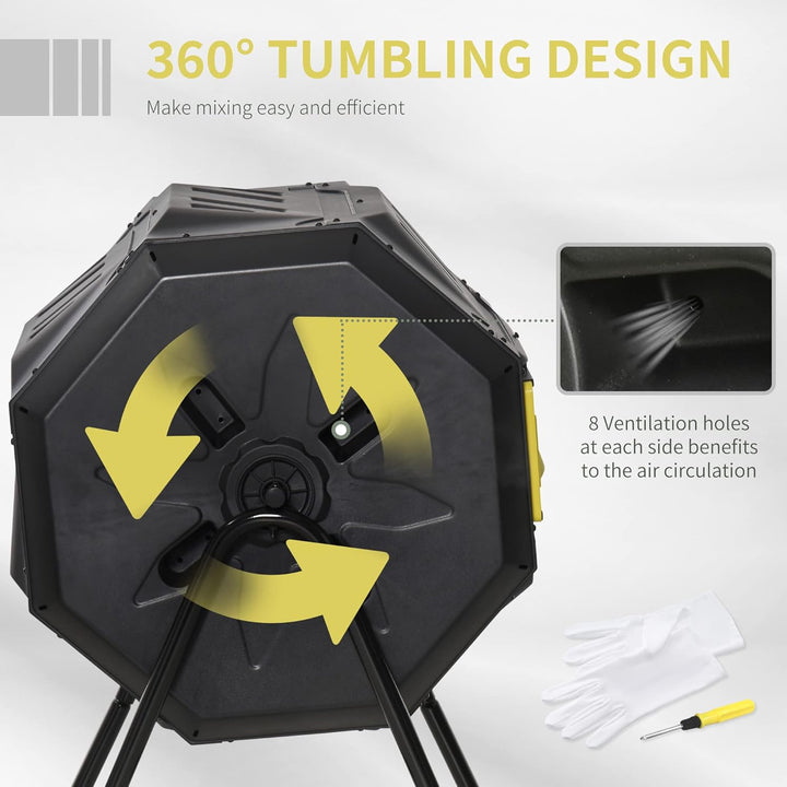 Outsunny Komposteimer für den Aussenbereich, 160 l, Doppelkammer, 360° drehbarer Komposter, Gartenko