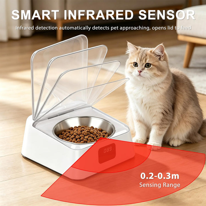 Nassfutterautomat für Katzen, 350ml Katzenfutter Automat mit Infrarot Sensor, Automatischer Futterna