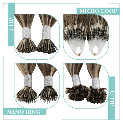 YoungSee Bonding Extensions Echthaar Braun 35cm Extensions Echthaar Bondings Dunkelbraun mit Blond K