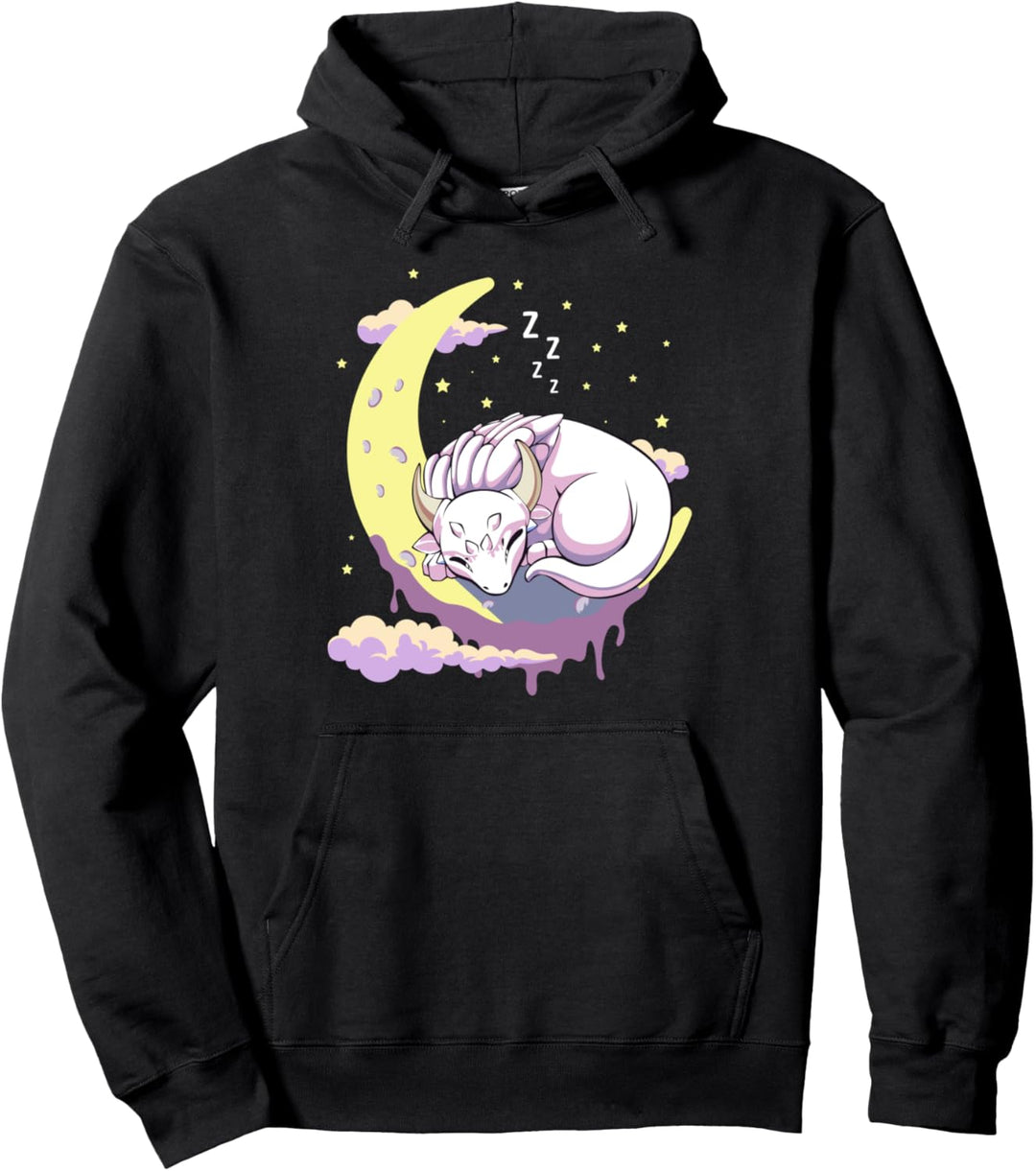 Pastel Goth Kawaii Drache Schlafen auf Halbmond Anime Pullover Hoodie