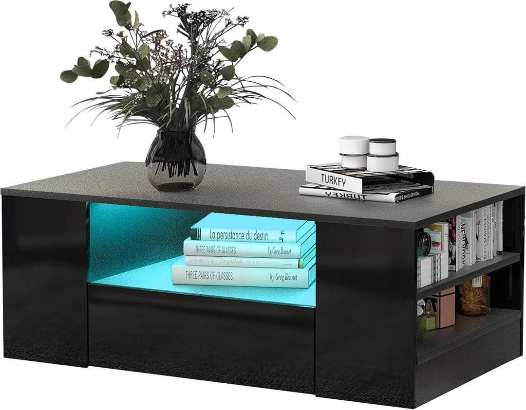 Merax DE_WF283904SAA_ZYP Moderner Couchtisch Hochglanz Mit Led, Beistelltische fürs Wohnzimmer, Wohn