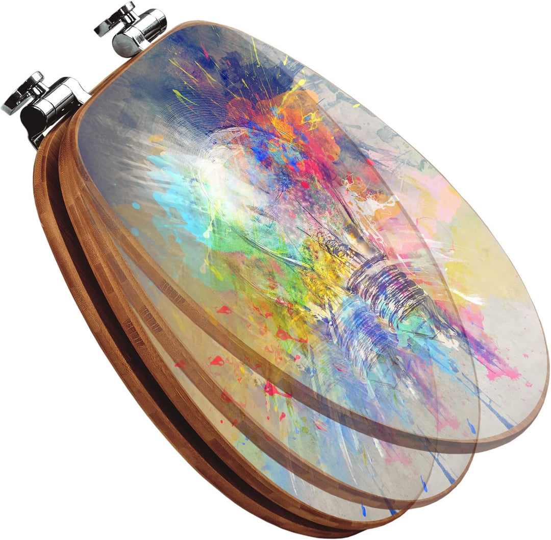 banjado® Design WC Sitz Bambus Absenkautomatik mit Motiv Idee/Toilettendeckel mit Absenkautomatik Ho