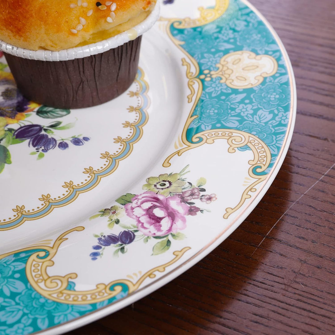 fanquare 3 Stufig Porzellan Tortenständer, Blau Blumen Vintage Cupcake Ständer, Anzeigeturm Tablett