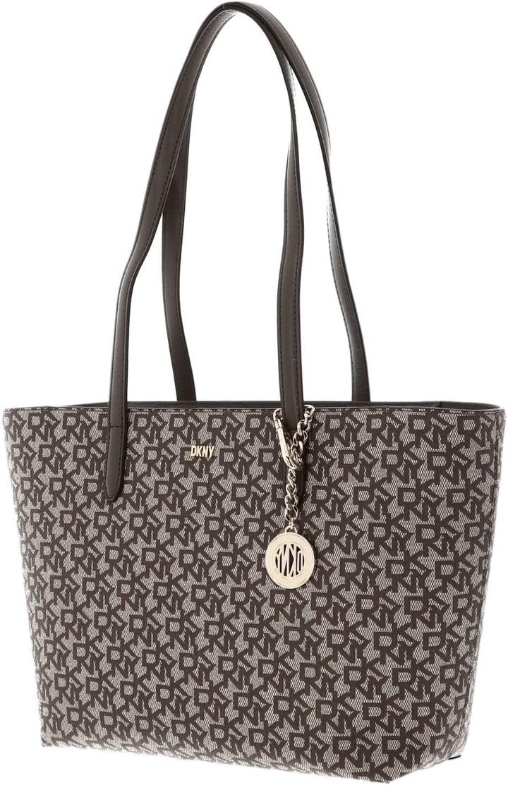 DKNY Women's Bryant Medium Bag in Coated Logo Tote, Chino/Truffle