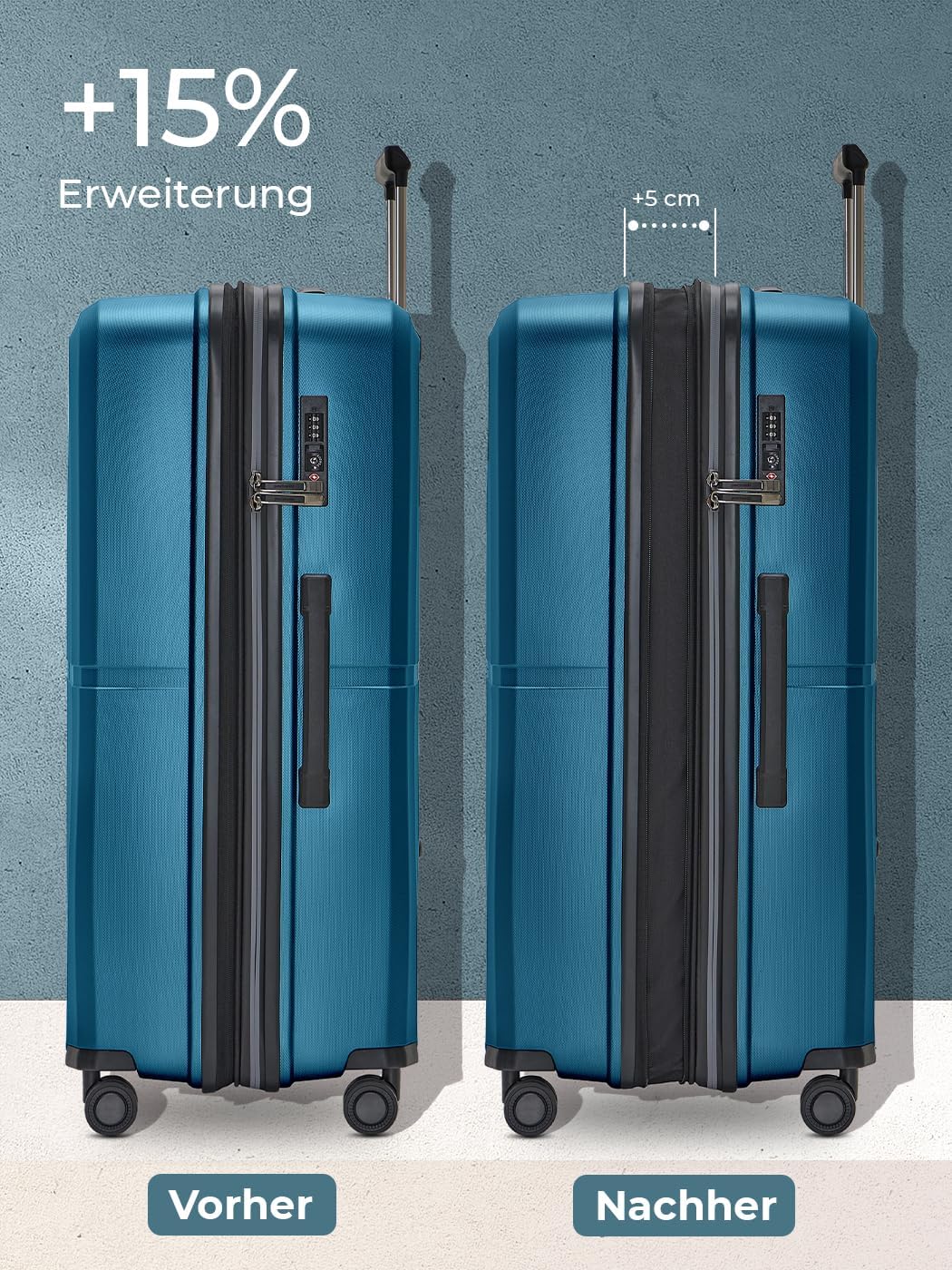 Pactastic Ultra leicht Hartschalen Koffer-Set 3-teilig | Robustes Polypropylen Material | mit Dehnfa