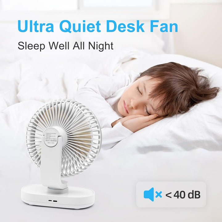 Tischventilator sehr Leise, 16,5CM Klein Ventilator, Auto Oszillierend, 4 Geschwindigkeiten, Starkem