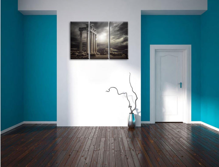 Pixxprint Apollon Tempel Ruine in Side als Leinwandbild/Grösse: 3 Teilig (120x80) cm/Wandbild/Kunstd