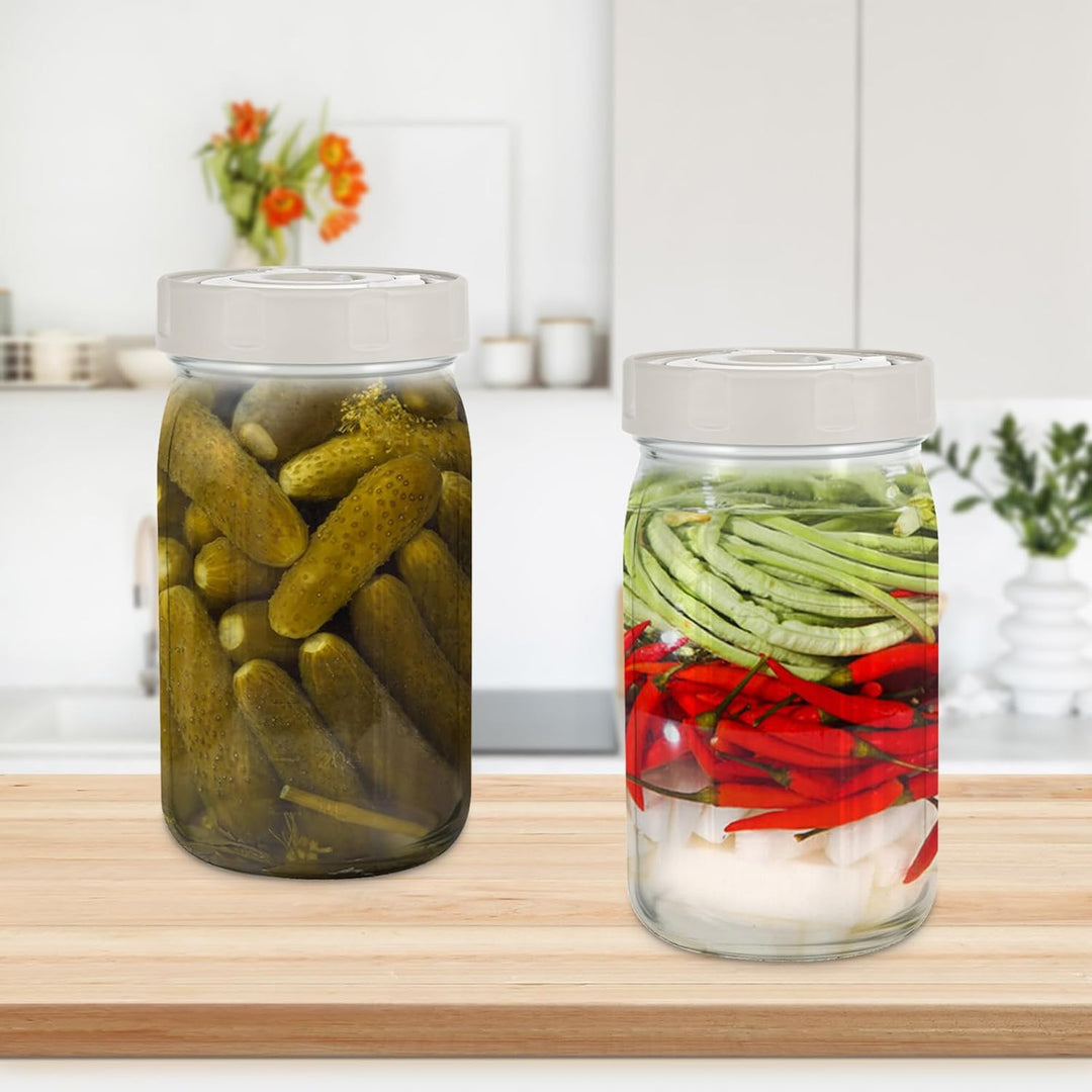 2 Stück Fermentierglas, 1L Fermentationsglas mit Luftschleuse und Datumsaufzeichnung für Sauerkraut