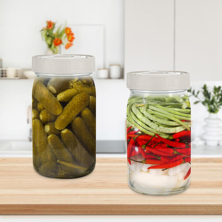 2 Stück Fermentierglas, 1L Fermentationsglas mit Luftschleuse und Datumsaufzeichnung für Sauerkraut